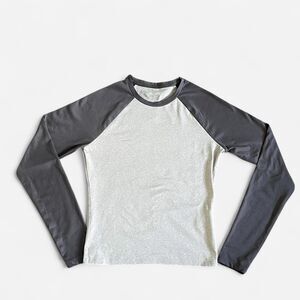 Hollister Silver Shimmer Body with Black Raglan Long Sleeve Tee